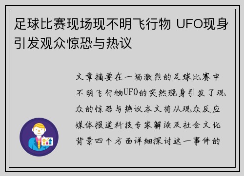 足球比赛现场现不明飞行物 UFO现身引发观众惊恐与热议